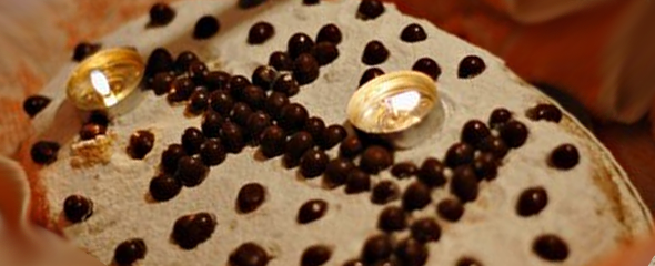 Coliva decorated with chocolate candy